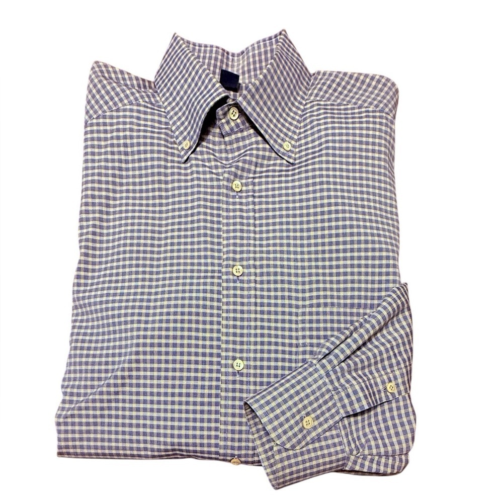 Jeff Rose 100% Cotton Golf Button Down Shirt Blue/Yellow Check Plaid Large